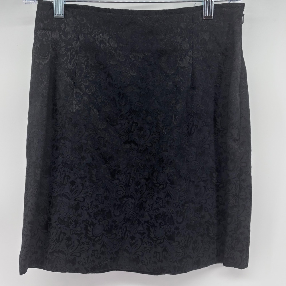 Y2K Esprit Black Damask Mini Skirt Size 5/6 Floral Textured Career Party